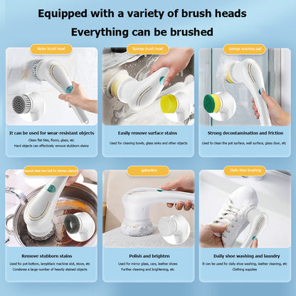 Multifunctional Electric Cleaning Brush – Handheld Scrubber with 5 Heads for Kitchen, Bathroom, and Tile Cleaning